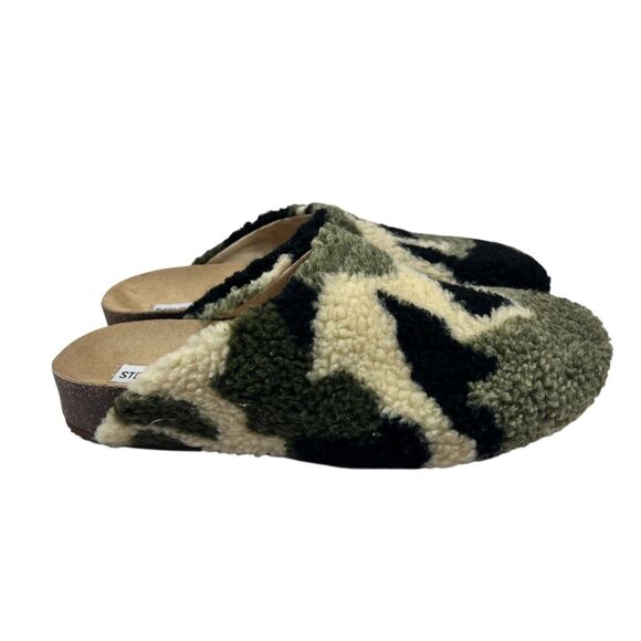 Steve Madden Vesa Slippers Mules Size 10 Camouflage Faux Fur Cork Sole Comfort - Picture 4 of 7